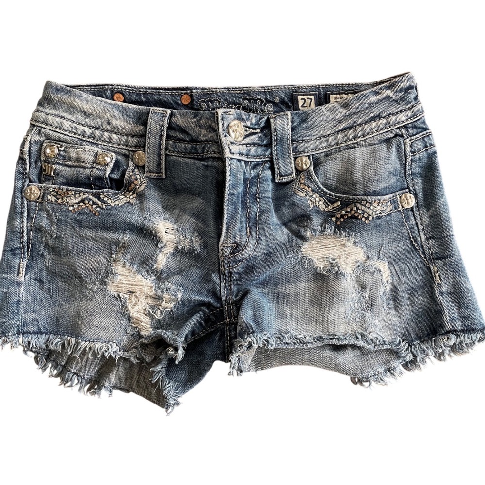 Miss Me Signature Shorts 27 Distressed Rhinestone Denim Cut Offs JE8228H2 DK 56